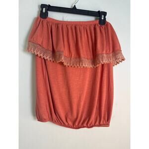 Free People Cropped Top Orange‎ Off The Shoulder Boho Shirt Size Small